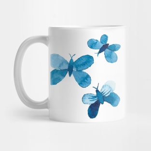 watercolor butterflies and flowers in blue, seamless repeat pattern Mug